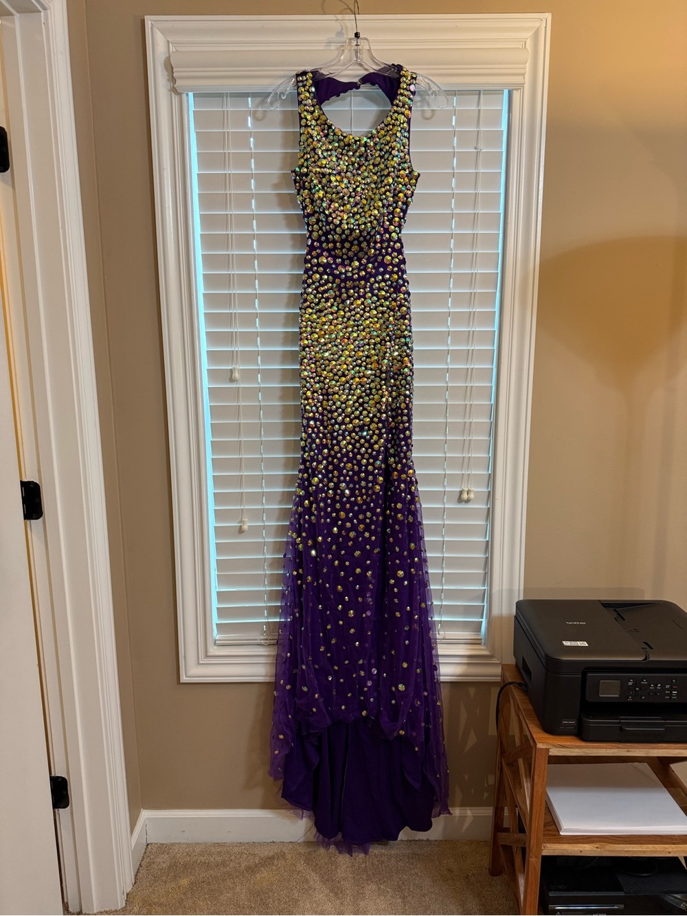 Angela & Alison Purple Prom Gown with Gold Bead Accents